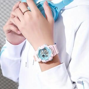 Ladies Pink and Pastel Blue Multifunctional Digital Watch